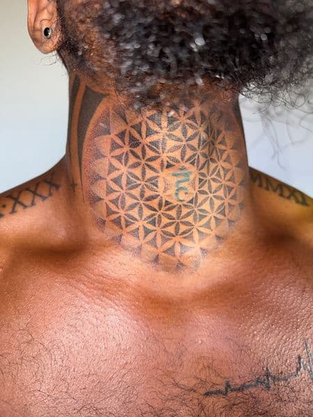 Geometric + Black-work sacred geometry tattoo on Neck (Front) by Ana_Cloud on TattMe