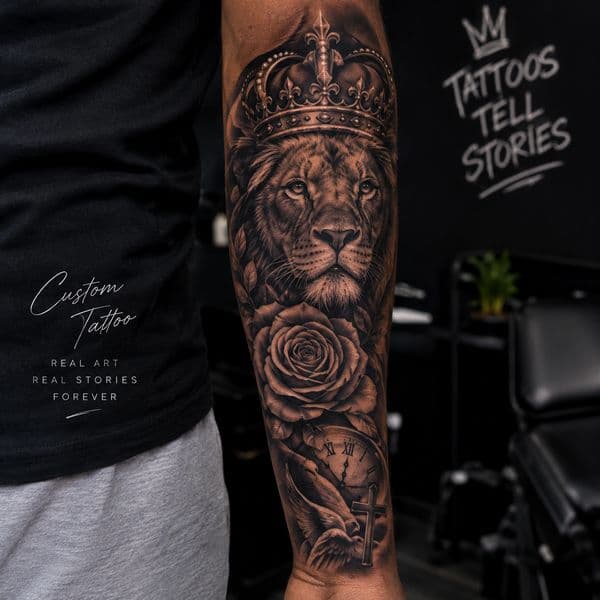 Black & Grey + Realism lion tattoo on Forearm by InkByArtie_The_Brand on TattMe