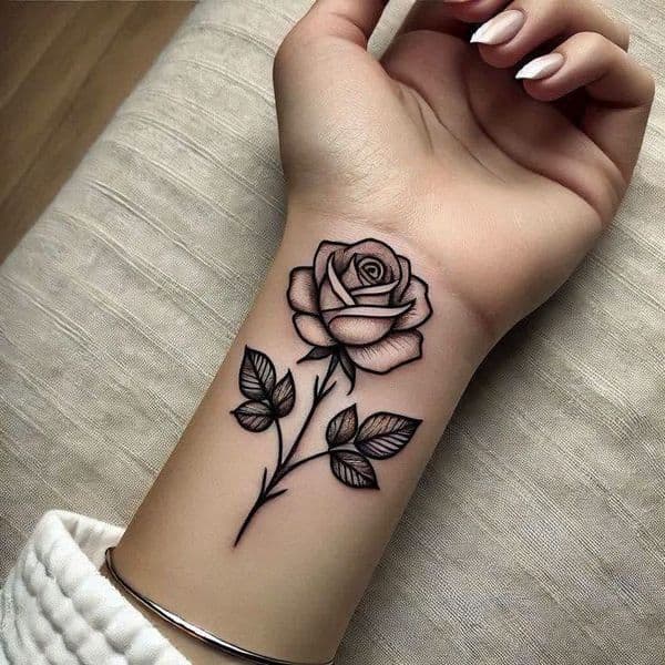 Fine Line + Black & Grey rose tattoo on Wrist by BaronArt_Tattoo_and_piercing_Studio on TattMe