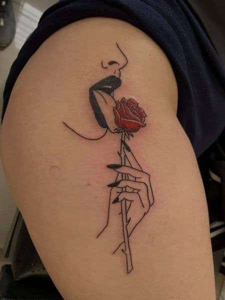 Fine Line + Line-work face tattoo on Thigh by BaronArt_Tattoo_and_piercing_Studio on TattMe