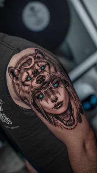 Black & Grey + Realism wolf tattoo on Upper Arm by daniel-silva-tatts on TattMe