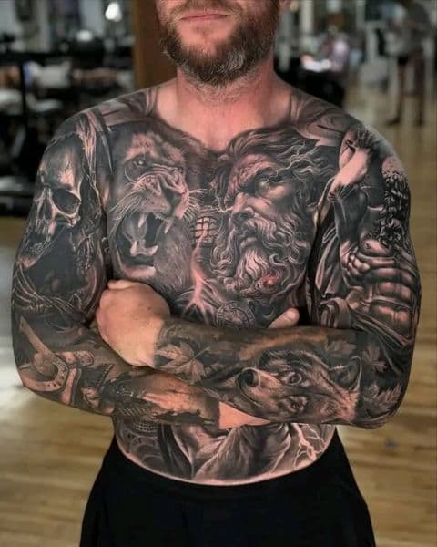 Realism + Black & Grey lion tattoo on Chest by daniel-silva-tatts on TattMe