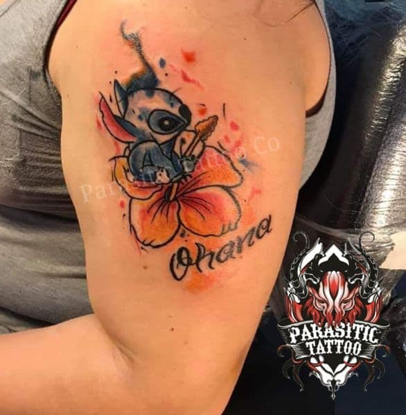 Watercolor + Color stitch tattoo on Upper Arm by Parasitic_Tattoo_Co. on TattMe