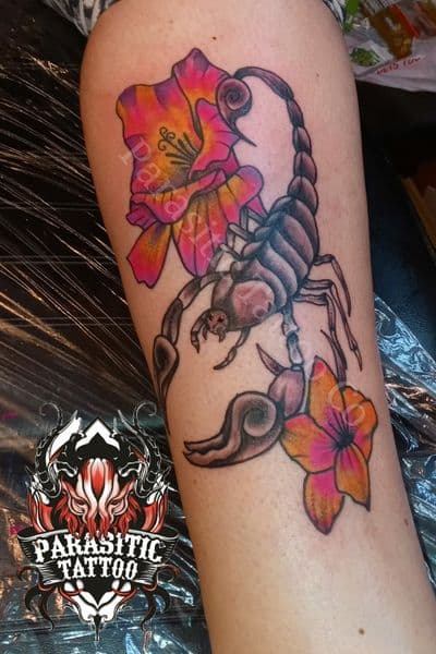 Color + Neo-Traditional scorpion tattoo on Upper Arm by Parasitic_Tattoo_Co. on TattMe