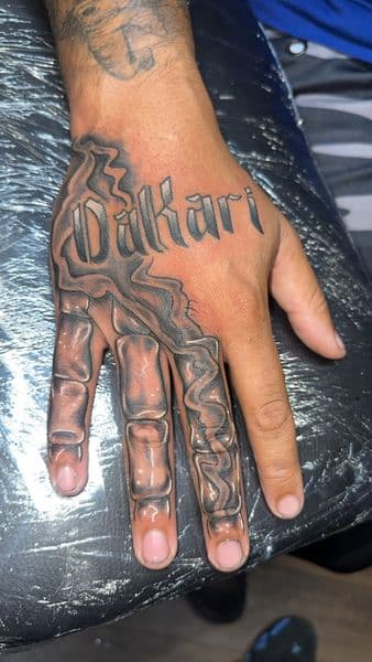 Lettering + Black & Grey lettering tattoo on Hand by the_goat_images_ on TattMe