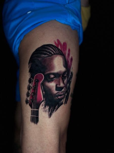 Realism + Portrait portrait tattoo on Thigh by rhaeology on TattMe