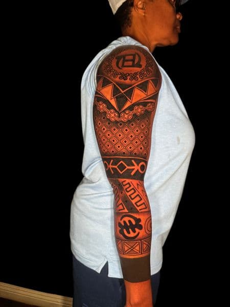 Geometric + Tribal geometric patterns tattoo on Full Sleeve by rhaeology on TattMe