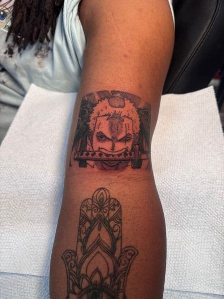 Anime + Black-work anime tattoo on Forearm by rhaeology on TattMe