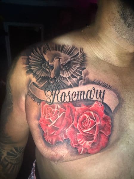 Realism + Color dove tattoo on Chest by INKBYKIMCHI on TattMe