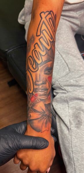 Illustrative + Black & Grey woman tattoo on Forearm by INKBYKIMCHI on TattMe