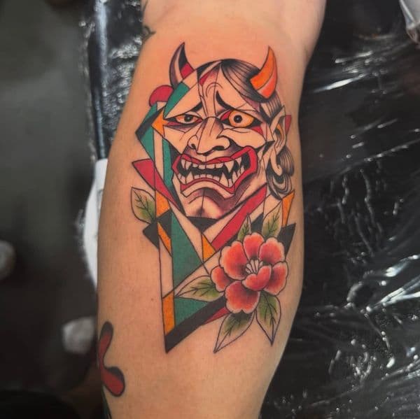 Neo-Traditional + Color hannya mask tattoo on Forearm by jahnovatattoo on TattMe