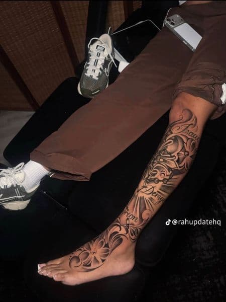 Black & Grey + Lettering lettering tattoo on Calf by sydneysmithtattoo on TattMe