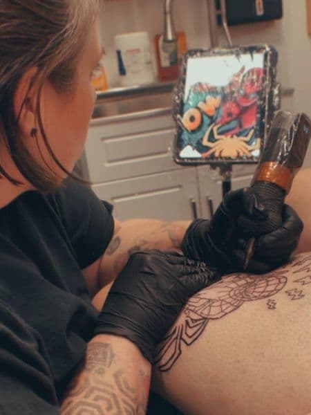 Line-work + Geometric dreamcatcher tattoo on Thigh by Elite_ink_work on TattMe