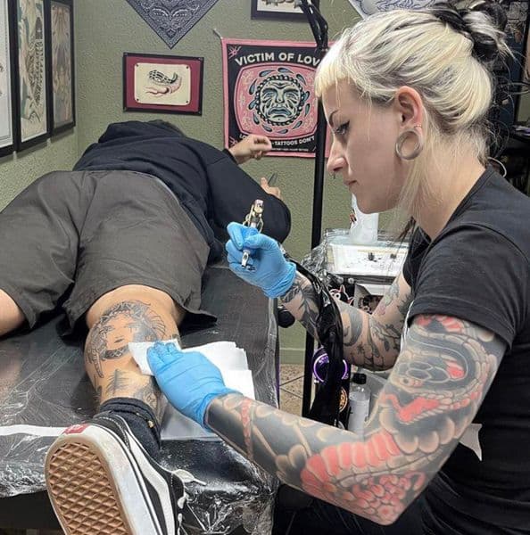 Black-work + Illustrative woman tattoo on Calf by Elite_ink_work on TattMe