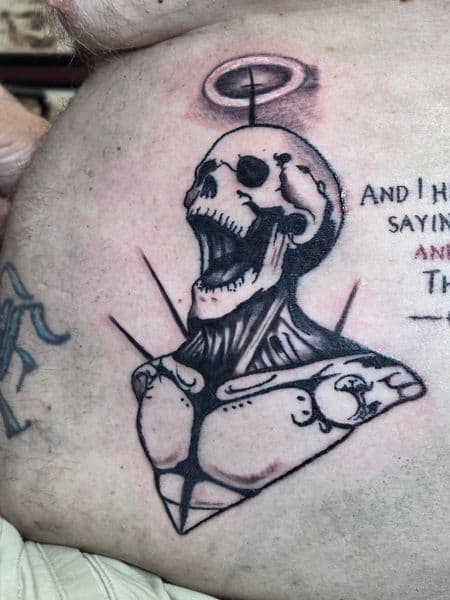 Black & Grey + Illustrative skeleton tattoo on Ribs by brent_holbrook_ on TattMe