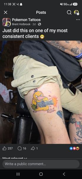 New School + Cartoon pokemon tattoo on Thigh by brent_holbrook_ on TattMe