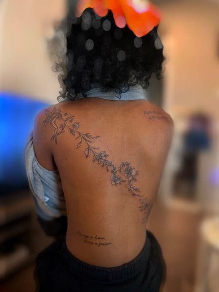 Fine Line + Floral fairy tattoo on Upper Back by tattedby_A on TattMe