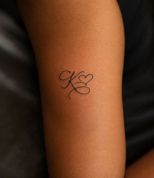 Fine Line + Minimalist letter tattoo on Upper Arm by tattedby_A on TattMe