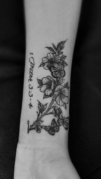 Fine Line + Black & Grey flowers tattoo on Wrist by tattedby_A on TattMe