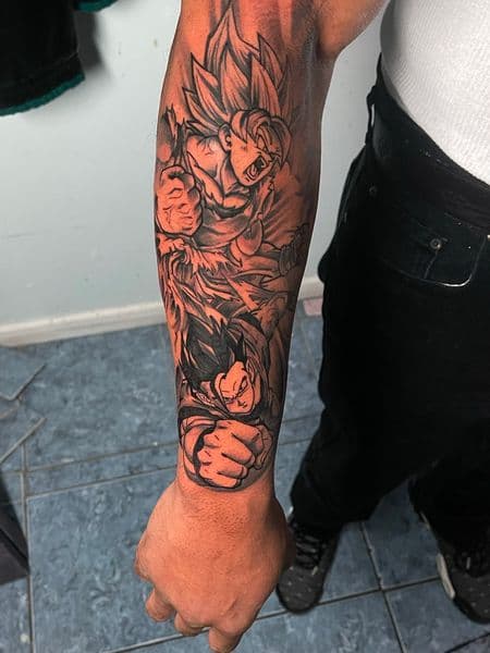 Anime + Black & Grey goku tattoo on Forearm by l_allen_tattoos on TattMe