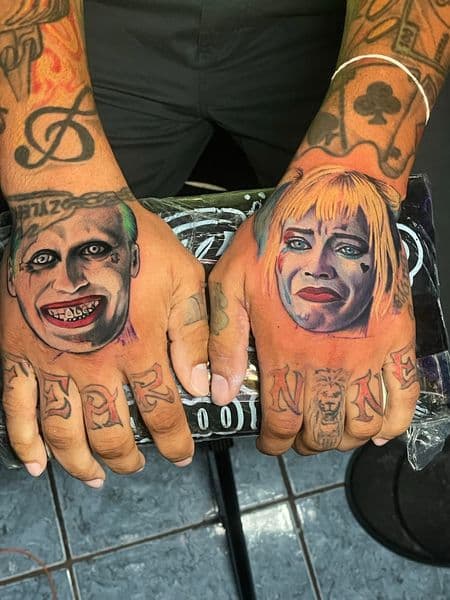 Pop Culture + Color joker tattoo on Hand by l_allen_tattoos on TattMe