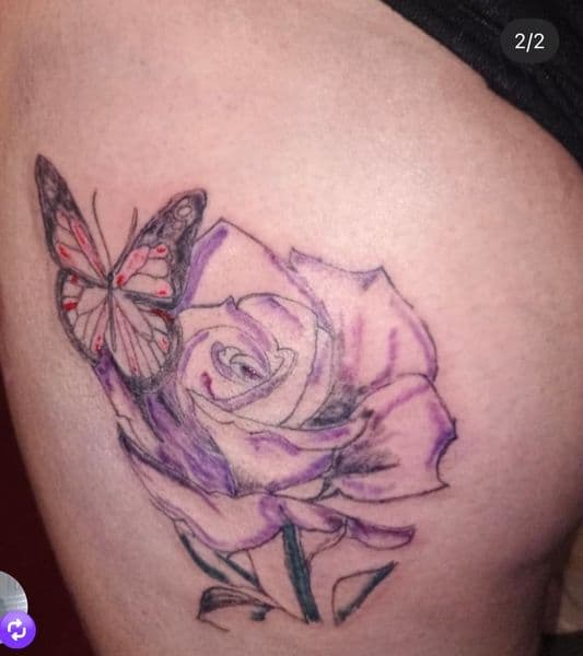 Illustrative + Color butterfly tattoo on Hip by Phillys_Finest_customs_ on TattMe