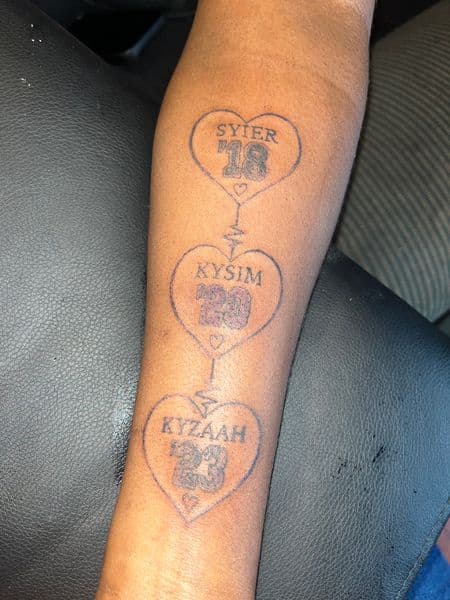 Fine Line + Lettering hearts tattoo on Forearm by Phillys_Finest_customs_ on TattMe