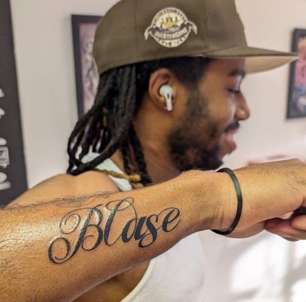 Lettering + Script text tattoo on Forearm by 008ink on TattMe