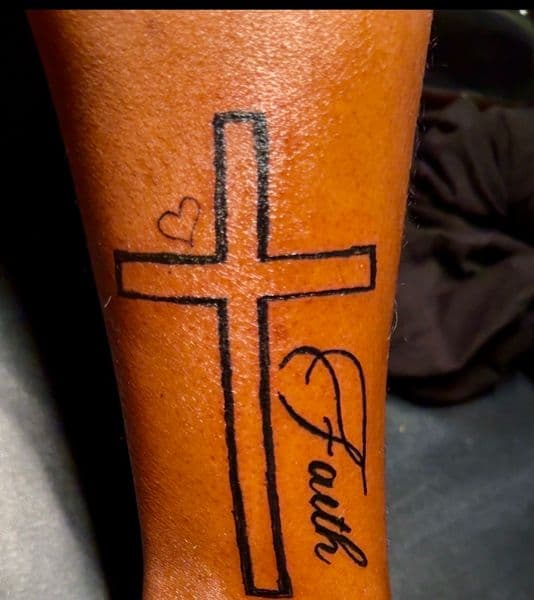 Black & Grey + Lettering cross tattoo on Forearm by _hoatatted.me on TattMe