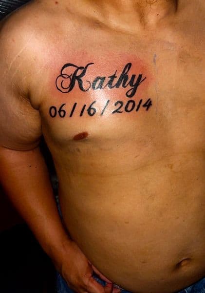 Lettering + Script name tattoo on Sternum by _hoatatted.me on TattMe