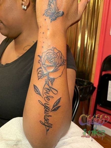 Fine Line + Black-work butterfly tattoo on Forearm by 8balltattoo on TattMe