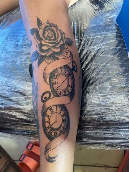 Black & Grey + Illustrative rose tattoo on Calf by 8balltattoo on TattMe