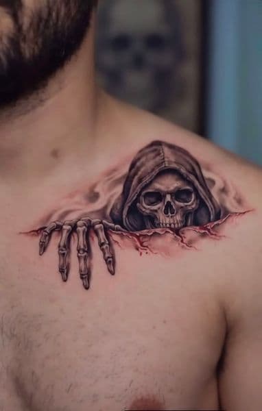 Black & Grey + Realism grim reaper tattoo on Shoulder by 8balltattoo on TattMe