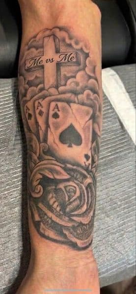 Black & Grey + Illustrative cross tattoo on Forearm by 8balltattoo on TattMe