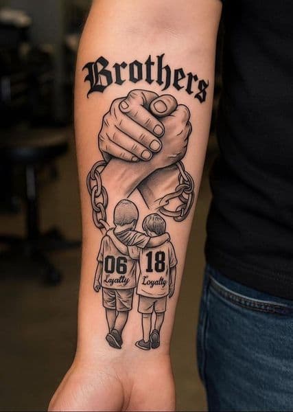 Black & Grey + Lettering brothers tattoo on Forearm by INKLUX on TattMe