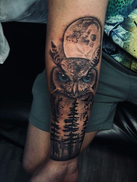 Black & Grey + Realism owl tattoo on Forearm by tatt__artistkey on TattMe