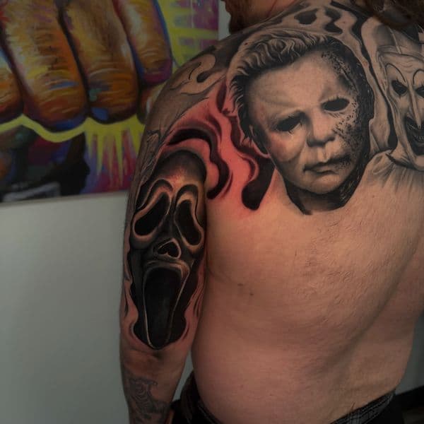 Black & Grey + Realism ghostface tattoo on Shoulder by tatsbyallen on TattMe