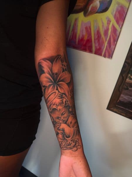 Black & Grey + Realism angel tattoo on Forearm by tatsbyallen on TattMe