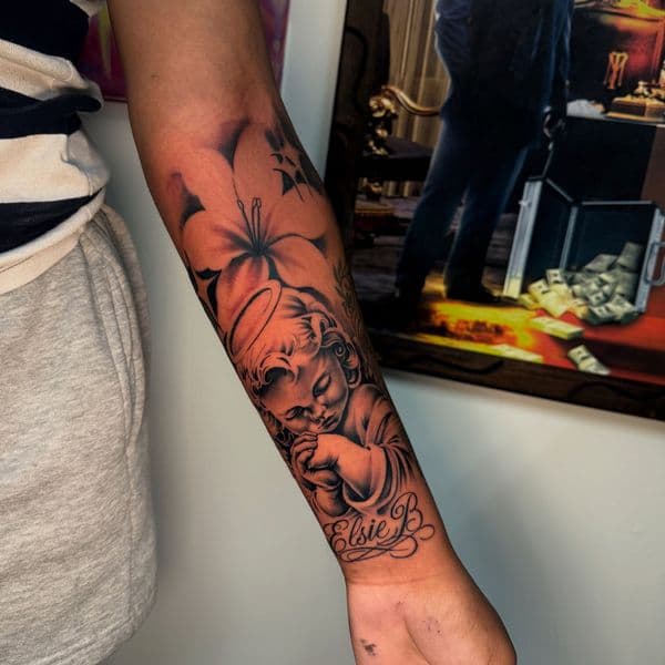 Black & Grey + Realism baby tattoo on Forearm by tatsbyallen on TattMe
