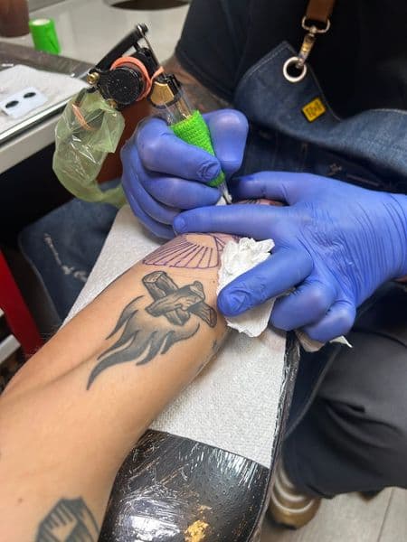 Black & Grey + Line-work cross tattoo on Forearm by jayden on TattMe