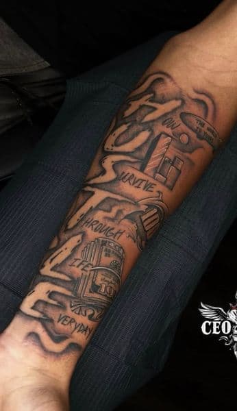 Black & Grey + Lettering lettering tattoo on Forearm by jayden on TattMe