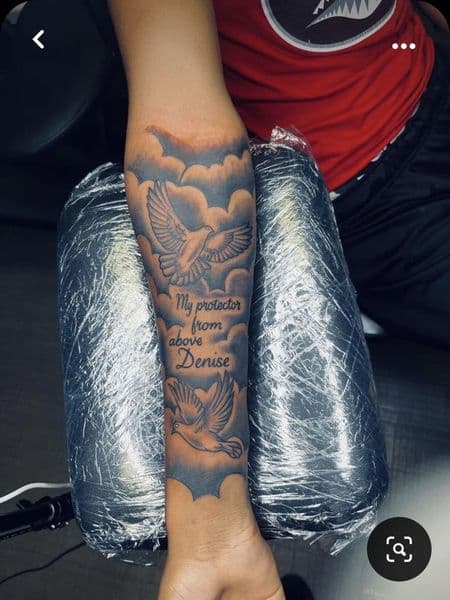 Black & Grey + Illustrative doves tattoo on Forearm by jayden on TattMe