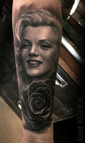 Realism + Black & Grey marilyn monroe tattoo on Forearm by Jennifer_Lopez_ on TattMe