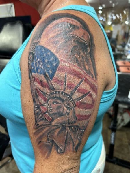 Realism + Color eagle tattoo on Upper Arm by Jennifer_Lopez_ on TattMe