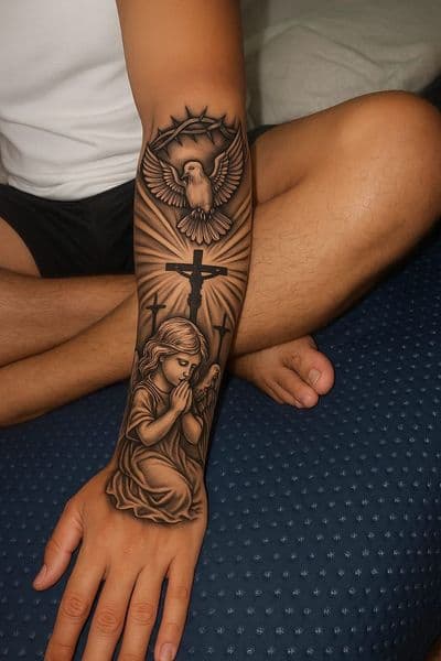Black & Grey + Illustrative dove tattoo on Forearm by Jennifer_Lopez_ on TattMe