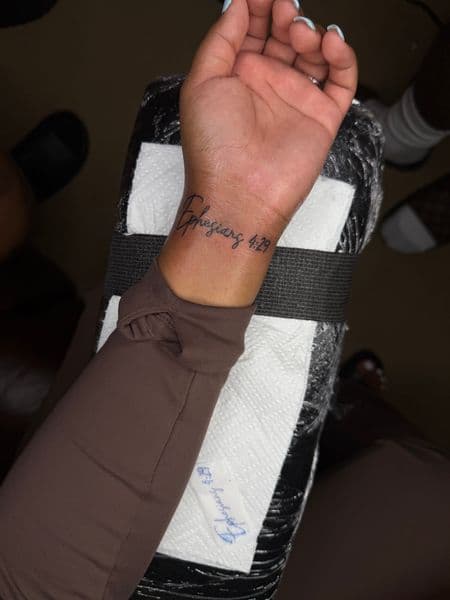 Lettering + Script lettering tattoo on Wrist by itattyedyabihh on TattMe