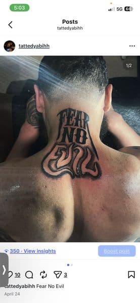 Lettering + Black-work lettering tattoo on Neck (Back) by itattyedyabihh on TattMe