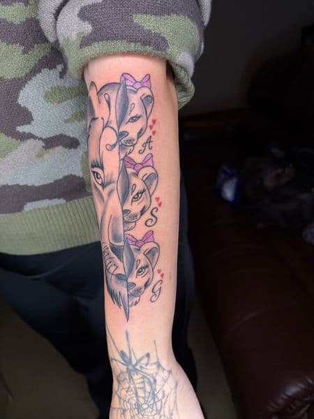 Black & Grey + Illustrative lionesses tattoo on Forearm by itattyedyabihh on TattMe