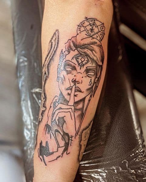 Black & Grey + Illustrative female figure tattoo on Forearm by Dcmbrs_finest on TattMe