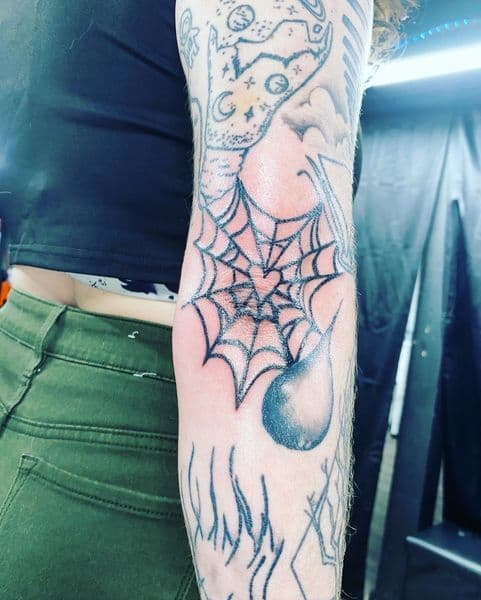 Black-work + Illustrative spiderweb tattoo on Forearm by Dcmbrs_finest on TattMe